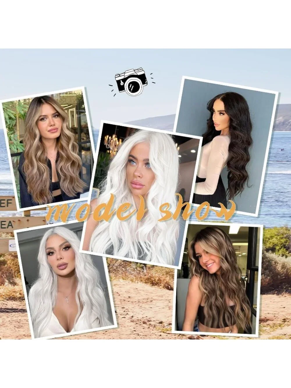 Women's White 26 Inch Natural Synthetic Modern Long Curly Wavy Fiber Wigs